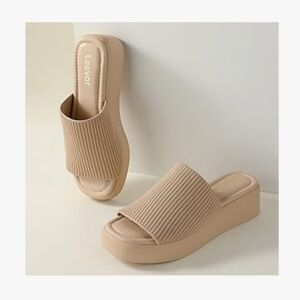 Beige Wedge Slide Sandals